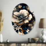 Black And Gold Camellia Bouquet II - Asymmetric Metal Wall Clock