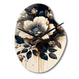 Black And Gold Camellia Bouquet II - Asymmetric Metal Wall Clock