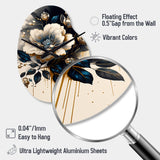 Black And Gold Camellia Bouquet II - Asymmetric Metal Wall Clock