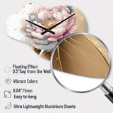 Pink And Gold Camellia Flower I - Asymmetric Metal Wall Clock