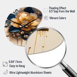 Yellow And Dark Blue Camellia Flower I - Asymmetric Metal Wall Clock