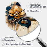Yellow And Dark Blue Camellia Flower I - Asymmetric Metal Wall Clock
