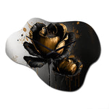 Black And Gold Crocus Floral Design II - Asymmetric Metal Wall Clock