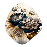 Blue And Gold Dahlia Bunch I - Asymmetric Metal Wall Clock
