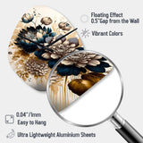Blue And Gold Dahlia Bunch I - Asymmetric Metal Wall Clock