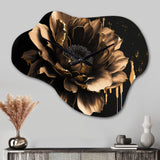 Black And Gold Dahlia - Asymmetric Metal Wall Clock
