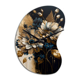 Blue And Gold Daisy Bunch II - Asymmetric Metal Wall Clock