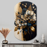 Blue And Gold Daisy Bunch II - Asymmetric Metal Wall Clock