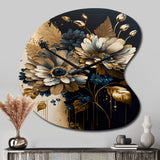 Blue And Gold Daisy Bunch II - Asymmetric Metal Wall Clock