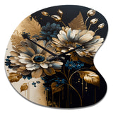 Blue And Gold Daisy Bunch II - Asymmetric Metal Wall Clock