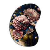Burgundy And Blue Daisy Bunch I - Asymmetric Metal Wall Clock