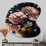 Burgundy And Blue Daisy Bunch I - Asymmetric Metal Wall Clock