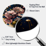 Burgundy And Blue Daisy Bunch I - Asymmetric Metal Wall Clock