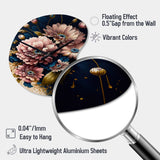 Burgundy And Blue Daisy Bunch I - Asymmetric Metal Wall Clock