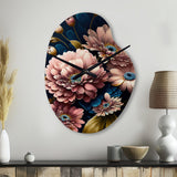 Burgundy And Blue Daisy Bunch I - Asymmetric Metal Wall Clock