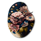 Burgundy And Blue Daisy Bunch I - Asymmetric Metal Wall Clock