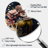 Burgundy And Blue Daisy Bunch I - Asymmetric Metal Wall Clock