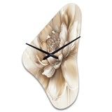 Blooming Beige Floral Design III - Asymmetric Metal Wall Clock