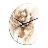 Blooming Beige Floral Design IV - Asymmetric Metal Wall Clock