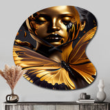 Woman With Black And Gold Butterflies V - Asymmetric Metal Wall Clock