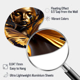 Woman With Black And Gold Butterflies V - Asymmetric Metal Wall Clock
