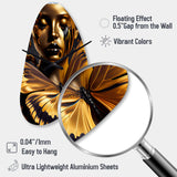 Woman With Black And Gold Butterflies V - Asymmetric Metal Wall Clock