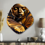 Woman With Black And Gold Butterflies V - Asymmetric Metal Wall Clock