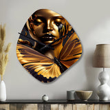 Woman With Black And Gold Butterflies V - Asymmetric Metal Wall Clock