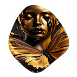 Woman With Black And Gold Butterflies V - Asymmetric Metal Wall Clock