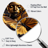 Woman With Black And Gold Butterflies V - Asymmetric Metal Wall Clock