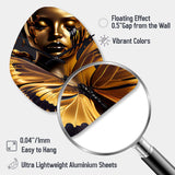 Woman With Black And Gold Butterflies V - Asymmetric Metal Wall Clock