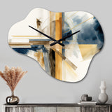 Modern Blue And Gold Abstract IV - Asymmetric Metal Wall Clock