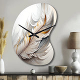 White Watercolor Feather - Asymmetric Metal Wall Clock