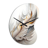 White Watercolor Feather - Asymmetric Metal Wall Clock