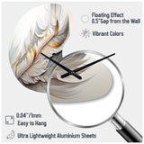 White Watercolor Feather - Asymmetric Metal Wall Clock
