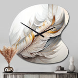 White Watercolor Feather - Asymmetric Metal Wall Clock
