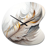 White Watercolor Feather - Asymmetric Metal Wall Clock
