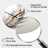 White Watercolor Feather - Asymmetric Metal Wall Clock