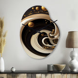 Black, Silver And Gold Blending Swirls VII - Asymmetric Metal Wall Clock