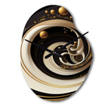 Black, Silver And Gold Blending Swirls VII - Asymmetric Metal Wall Clock