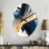 Blue And Gold Swirl Abstract I - Asymmetric Metal Wall Clock