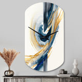 Blue And Gold Swirl Abstract V - Asymmetric Metal Wall Clock