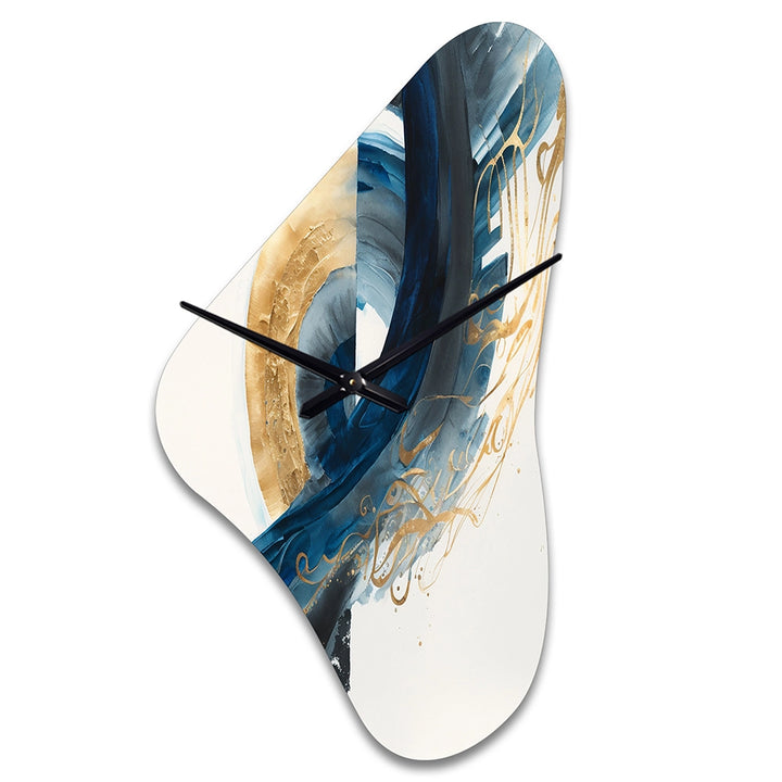 Blue And Gold Swirl Abstract VI - Asymmetric Metal Wall Clock