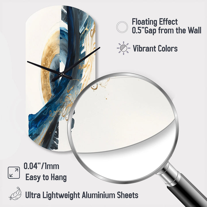 Blue And Gold Swirl Abstract VI - Asymmetric Metal Wall Clock