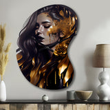 Gold And Black Sensual Woman I - Asymmetric Metal Wall Clock