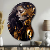 Gold And Black Sensual Woman I - Asymmetric Metal Wall Clock