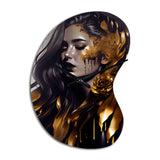 Gold And Black Sensual Woman I - Asymmetric Metal Wall Clock