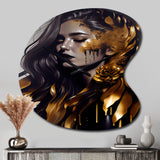 Gold And Black Sensual Woman I - Asymmetric Metal Wall Clock