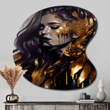 Gold And Black Sensual Woman I - Asymmetric Metal Wall Clock
