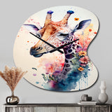 Cute Giraffe Floral Art II - Asymmetric Metal Wall Clock